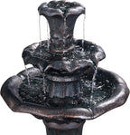 Teamson Home Lily Flower Floor Pedestal 3 Tiered Floor Waterfall Fountain with Pump for Outdoor Patio Garden Backyard Decking, 38 Inch Height, Dark Gray