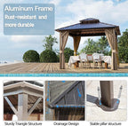 10' x 10' Outdoor Hardtop Gazebo Aluminum Frame with Double Metal Roof, Canopy Netting, Curtain, Patio Permanent Galvanized Steel Gazebo for Backyard, Garden, Party, Deck, Lawn