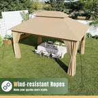 AOXUN Outdoor Gazebo for Patio 10x13, Metal Frame Canopy with Double Roofs, Heavy Duty Party Tent and Shelter with Mosquito Netting and Privacy Screen for Backyard, Lawn, Garden, Deck (Beige)
