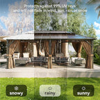 Aoxun 12'x20' Hardtop Gazebo, Aluminum Frame Permanent Pavilion with Curtains and Netting, Outdoor Polycarbonate Double Roof Canopy, Designed for Garden, Lawns, Patio