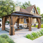 Aoxun 12'x20' Hardtop Gazebo, Aluminum Frame Permanent Pavilion with Curtains and Netting, Outdoor Polycarbonate Double Roof Canopy, Designed for Garden, Lawns, Patio