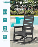 SERWALL Outdoor Rocking Chair, Oversized Rocking Chair with Footrest for Adults, HDPE All Weather Resistant Rocking Chairs for Patio, 350lbs Weight Capacity, Gray