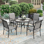 HERA'S HOUSE 5 Pieces Outdoor Dining Sets, Round Table with 4 Armrest Chairs, Patio Table and Chairs for Lawn Porch Backyard Restaurant