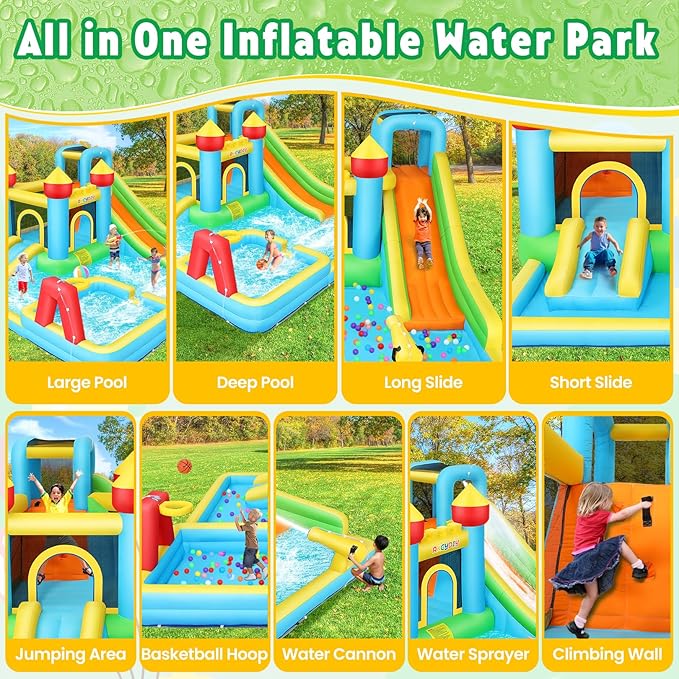 AKEYDIY Kids Bounce House for Kids 3-12, Inflatable Slide Park for Indoor Outdoor,13X12.5ft Giant Blow Up Bouncy House w/Deep Pool, Inflatable Water Park for Kid Family Party