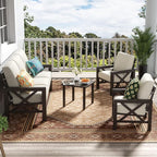 NATURAL EXPRESSIONS 4 Pieces Patio Furniture Set, Outdoor Furniture Sofa Sectional Modern Metal Patio Conversation Set with High Back Backrest & 3 Seater Loveseat and 2 Fixed Chairs