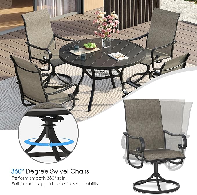 VICLLAX Swivel Patio Chairs Set of 4, 360-degree All-Weather Outdoor Swivel Chairs for Lawn Garden, Patio Dining Chairs, Black Metal Frame and Textilene Mesh Fabric