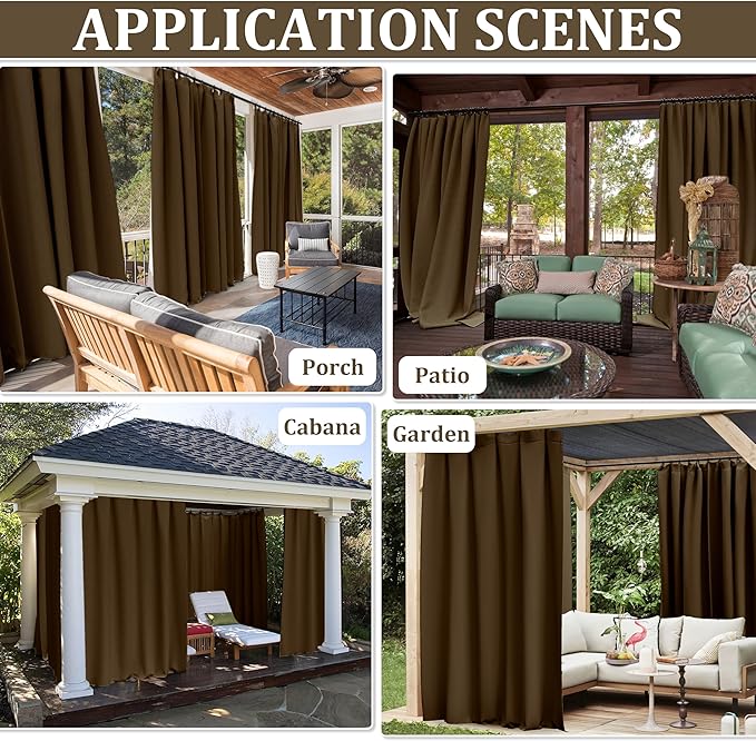 Gazebo Universal Replacement Privacy Curtain,12'×14' Gazebo Outdoor Waterproof Curtains, 4-Panels Sidewall Curtains with Double Zipper for Patio Canopy, Garden and Backyard (Curtain Only)