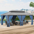 12’x20’ Hardtop Gazebo Outdoor Aluminum Frame Permanent Gazebo Galvanized Steel Double Roof Gazebos with Nettings and Curtains for Patio, Lawns,Backyard, Deck(Navy)
