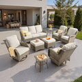 ovios 9 Pieces Patio Furniture Set, Outdoor Wicker Sofa Couch with Swivel Chairs Ottomans Comfy Cushions, High Back All Weather Modern Conversation Sets, Grey Rattan, Grey