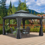 Domi 12' X 12' Hardtop Gazebo Outdoor Metal Gazebo with Galvanized Steel Double Roof Canopy, Aluminum Frame, Curtains and Netting for Patio, Deck, Garden, Grey