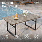 7-Piece Outdoor Dining Set 6 Red Textilene Chairs and Steel Tabletop with Wood Grain Rectangle Table for Deck Garden Backyard Lawn Poolside