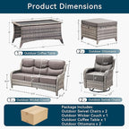 Luxury High Back Outdoor Furniture with 6-Inch Thick Cushions, Patio Furniture Set with Swivel Chairs, 6 PCS Wicker Conversation Set for Porch, Balcony, Deck and Yard
