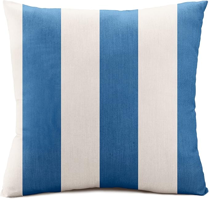 Austin Horn Classics Sunbrella Cabana Stripe White/Blue, Zippered 20-inch x 20-inch Pillow Cover ONLY (Set of 2) Indoor/Outdoor Easy Clean Fill Sold Seperately