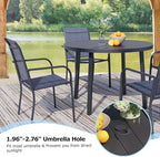 5 Pieces Round Dining Table Set for 4, Patio Dining Set Includes 4 Dark Blue Stackable Patio Chairs and 1 Black Round Table, Patio Furniture Setss with Sling Support for Outside, Garden