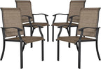 NUU GARDEN 4 Piece Outdoor Patio Dining Chairs, Textilene Dining Chairs with High Back, Patio Furniture Chairs with Armrest, Iron Frame for Lawn Garden Backyard Deck, Black and Brown