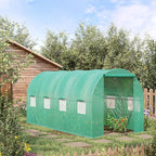 Outsunny 15' x 7' x 6.5' Walk-in Tunnel Hoop Greenhouse, Green House for Outside with PE Cover, Steel Frame, Roll-Up Zipper Door & Windows for Flowers, Vegetables, Tropical Plants, Green