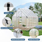8X10 ft Polycarbonate Greenhouse with Aluminum Frame, Polycarbonate Greenhouse for Outdoors, Greenhouses with Ventilation and Rain Gutter, Aluminum Large Walk-in Greenhouses for Outside