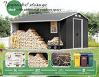 Jocisland Outdoor Storage Shed 10.6x10.3x6.3 FT, Rolling Door Shed with Dual 4-Pane Windows for Wood Storage, Dark Grey/White