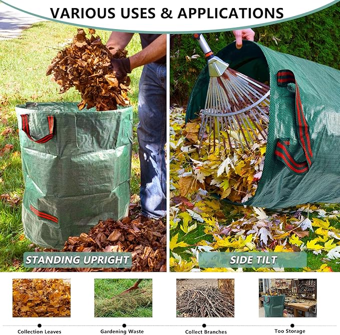 2 Pack 132 Gallon Reusable Yard Waste Bags (Green + Black), Durable Lawn and Leaf Bags with Reinforced Handles, Jumbo Collapsible Garden Bags for Yard Cleanup, Landscaping & Storage
