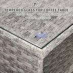 WAROOM Outdoor PE Wicker Coffee Table - Patio Rattan Garden Side End Tea Table with Glass Top Furniture, Grey