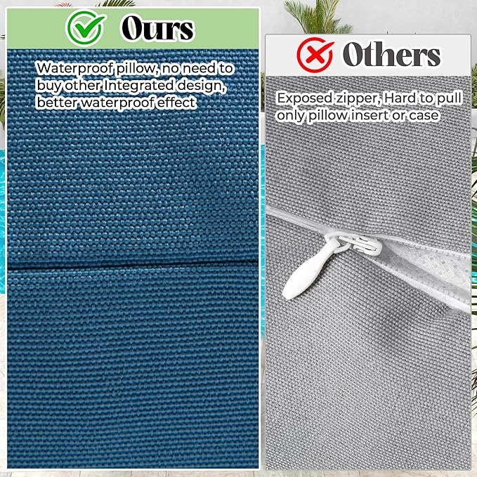 WOLKI Waterproof Outdoor Pillows 22x22 Feather and Down Filled Throw Pillow for Patio Furniture, Outside Decorative Pillow Set of 2 Blue