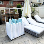 Essentially Yours Pool Equipment Holder with Towel Drying Bars, Mesh Rolling Pool Storage Organizer Bin, Extra Large with Towel Hanger, (34.5" W x 25" L x 62.6" H), White Style 418566