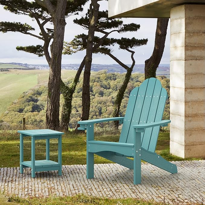LUE BONA HDPS Adirondack Chairs Set of 2, Fire Pit Outdoor Chair Weather Resistant with Cup Holder, Modern Plastic Chair Plastic for Patio, Deck, Proch, 350LBS, Blue Turquoise
