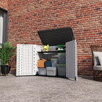 ADDOK Horizontal Storage Shed Outdoor with Floor, 27 Cu Ft Capacity Plastic Storage Shed with Lockable Double Doors, All-Weather Condition Use for Patio, Backyard, Lawn and Garden, White