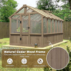 Mupater 6'x12' Wooden Polycarbonate Greenhouse,Outdoor with Ventilated Window and Lockable Door, Walk-in Greenhouse for Backyard, Patio, Lawn, Brown