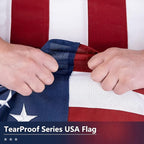 American Flag for Outside 10x15 Ft - TearProof Series Outdoor Use US Flags - Long Lasting, Fade Resistant - Thick Spun Polyester USA Banner - High Wind United States Flag - Embroidered Stars, Sewn Stripes, Brass Grommets