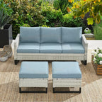 HUMMUH 5 Piece Patio Furniture All Weather Wicker Outdoor Sectional Sofa,High Back Patio Chairs,Coffee Table and Ottomans Set for Porch,Garden,Backyard