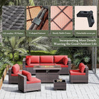 Outdoor Patio Furniture Sets with Propane Fire Pit Table, 10 Pieces Outdoor Furniture Patio Sectional Sofa Conversation Sets w/ETL Approved 43" Gas Outdoor Fire Table & Coffee Table (Red)