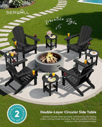 SERWALL Round Outdoor Side Table, HDPE Small Adirondack End Table,2-Tier Patio Side Table for Backyard Pool Porch Garden Lawn, Black