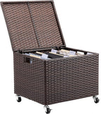 BIRDROCK HOME Rolling File Box - Storage Cabinet with Wheels - Weatherproof Rattan-Style Resin Deck Chest for Garden, Home Office - Organize Cushions, Toys, and Accessories - Storage Box - Espresso