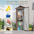 KEIKI Outdoor Storage Shed 2.5' x 1.4', Metal Tool Cabinet with Sloping Roof & Lockable Door, Small Top Tall Shed for Backyard, Garden, Patio, Lawn, Brown