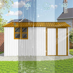 12 ft × 10 ft Sheds & Outdoor Storage Shed Large Classic Apex Roof Metal Garden Storage Sheds with Hinged Door, Window Tool Cabinet for Backyard, Patio, Poolside, Golden Yellow + White