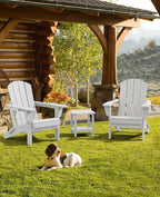 SERWALL Folding Adirondack Chair, Adirondack Outdoor Chair with Cup Holder, Adjustable Adirondack Chair with 3 Recline Positions, All Weather HDPE Outdoor Adirondack, White