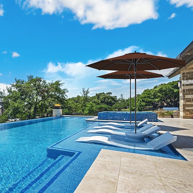 Midtown Umbrellas Push Pop Sunbrella Umbrella 8 Feet Outdoor Umbrella in Bay Brown Fabric - Patio Umbrella, Backyard Umbrella, Garden Umbrella, Picnic Table Umbrella & Pool Umbrella - Black Pole