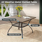 DIFY Outdoor Dining Table, Patio Square Metal Dining Table with 1.57" Umbrella Hole for 4 Person, Ideal for Poolside, Deck, Garden and Balcony, Grey Wood-Like