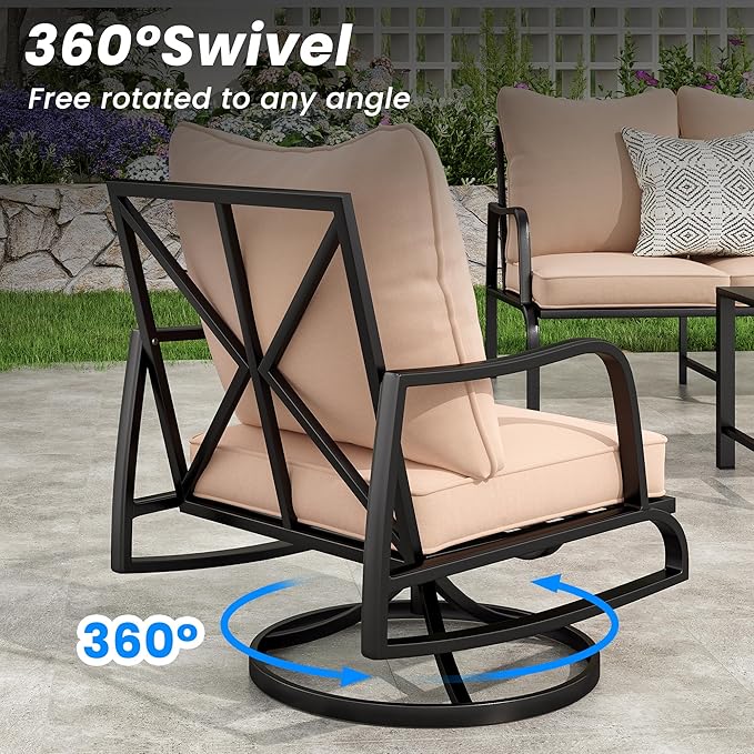 Soohow Patio Furniture Set of 2, Outdoor Swivel and Rocking Patio Chairs with 4" Thick Cushions, Bistro Set for Porch, Balcony, and Backyard