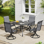 VICLLAX 5 Pieces Patio Dining Set, Outdoor Furniture Set of 4 Patio Swivel Dining Chairs and Square Patio Table with Umbrella Hole, Dark Charcoal Chairs & Black Tabletop