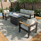 LayinSun 4 Piece Aluminum Outdoor Furniture Set with Fire Pit Table, Outside Patio Deep Seating Conversation Set with Upgraded Washable Thick Cushion