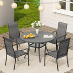 VICLLAX Outdoor Patio Round Dining Table, 41"x 41" Metal Slatted Round Tabletop with Adjustable Umbrella Hole for Dining Yard Porch, Dark Grey Finish