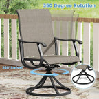 DIFY 5 Pieces Outdoor Patio Dining Set, 4 Brown Textilene Swivel Dining Chairs and 40.6" Walnut Round Dining Table, Metal Outdoor Table and Chairs