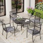 Patio Table and Chairs Set of 4, All-Weather Breathable Metal Mesh Patio Chair with Gourd-Shaped Armrests, 42x42 Round Table with Umbrella Hole, 5 Pcs Metal Frame Patio Dining Set