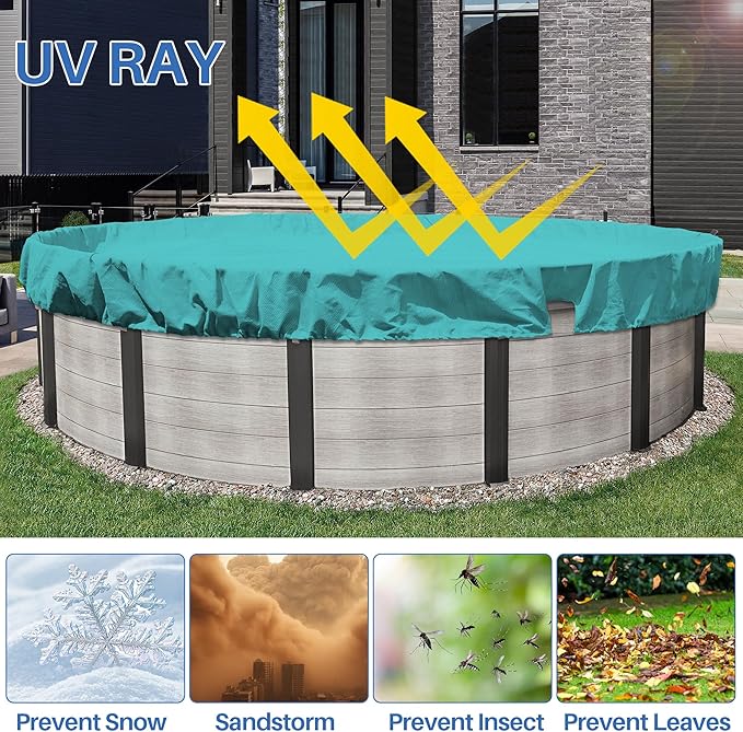 ECOOPTS 10 ft Round Pool Cover for Above Ground Pools, Swimming Pool Cover Protector Winter Safety Cover (Turquoise)