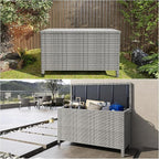 140 Gallon Outdoor Storage Deck Box, Large Rattan Storage Bin Wheel for Patio Cushions, Garden Tools and Pool Supplies, Waterproof, Grey