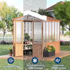 6x10FT Wooden Greenhouse with Cedar Frame, Outdoor Wood Greenhouses with Roof Vent, Wood and Polycarbonate Walk-in Greenhouse