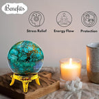 Amazing Gemstone Chrysocolla Shattuckite Crystal Ball with Stand - 2 Inches Crystal Sphere Meditation Balls for Witchcraft and Decorative Balls