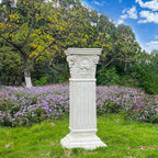 Large 35.5" Vintage Weathered Corinthian Column Pillar with Base Pedestal Magnesium Oxide Ideal for Displaying Statues, Vases, or Planters Decoration for Garden Backyard Patio Office, White